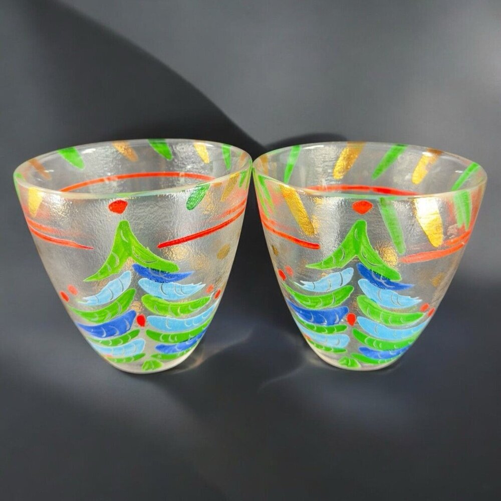 SI AN Italian Hand Painted Glass Bowl Dish Christmas Holiday 24k Gold VTG Set 2 - Picture 1 of 13